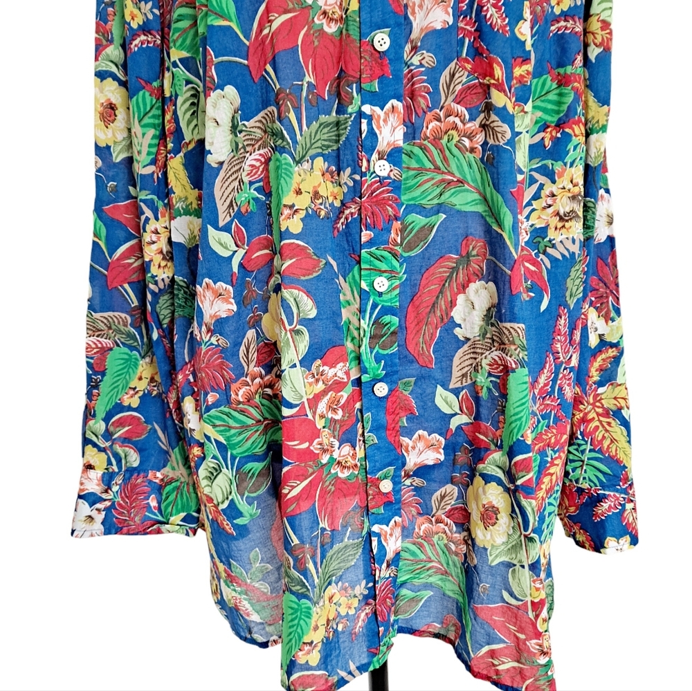 SOLD Talbots Floral tropical Hawaiian button up cotton summer shirt top Size 2X - Picture 4 of 14